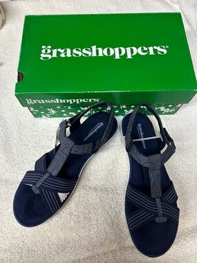 Grasshoppers Navy and Denim T-Strap Comfort Sandals
